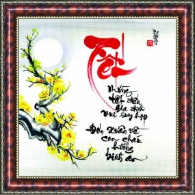 Tranh thư pháp vẽ tay chữ -TẾT-